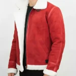 Men's Red Shearling Biker Jacket Faux Fur Lined Winter Coat