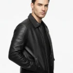 Mens Shirt Style Collar Black Leather Jacket