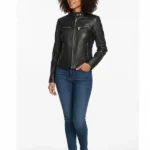 Mikel Black Leather Racer Jacket