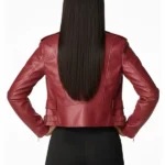 Nordstrom Women Genuine Leather Dark Red Moto Biker Jacket Back