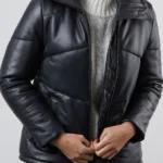 Parton Black Leather Padded Jacket