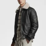 Shearling Collar Jimmy Leather Aviator Bomber Jacket