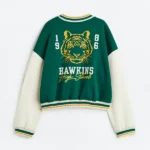 Stranger Things Women’s Hawkins Tiger Baseball Varsity Jacket Back