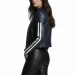 Strip Style Stylish Moto Navy Leather Jacket