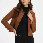 Studded Brown Suede Cropped Jacket