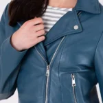 Thornhill Blue Biker Leather Jacket front