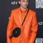 Timothée Chalamet A24’s Marty Supreme Oranger Leather Blazer