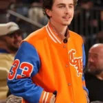Timothee Chalamet Blue and Orange Varsity Jacket