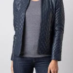 Womens Angletarn Blueberry Quilted Leather Jacket front