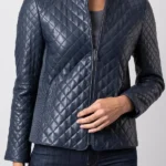 Womens Angletarn Quilted Leather Jacket in Blueberry