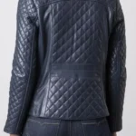 Womens Angletarn Quilted Leather Jacket in Blueberry back
