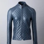 Womens Angletarn Quilted Leather Jacket in Blueberry front