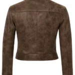 Womens Bella Moto Brown Cropped Jacket Back
