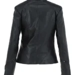 Womens Black Leather Biker Jacket Back