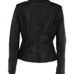Womens Black Leather Blazer Jacket Back