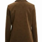 Womens Brown Leather Blazer Back