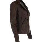Womens Brown Leather Blazer Jacket