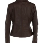Womens Brown Leather Blazer Jacket Back