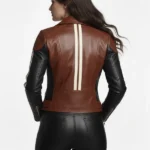 Womens Brown and Black Racer Leather Jacket Back