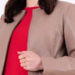 Womens Collarless Crosby Leather Jacket