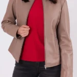 Womens Crosby Collarless Leather Jacket front