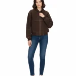 Womens Dark Brown Suede Bomber Jacket