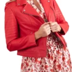 Womens Esthwaite Red Leather Biker Jacket