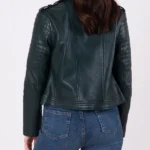 Womens Green Esthwaite Leather Biker Jacket Back