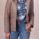 Womens Helton Hooded Leather Jacket