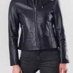 Womens Heversham Hooded Black Leather Jacket