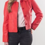 Womens Kendal Collared Coral Leather Jacket front