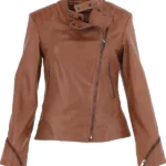 Womens Leather Biker Jacket Brown