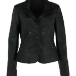 Womens Leather Blazer Jacket Black