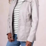 Womens Leithwaite Grey Leather Field Jacket