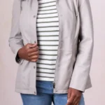 Womens Leithwaite Grey Leather Field Jacket front