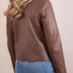 Womens Lindal Button Down Brown Leather Jacket back