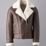Womens Lindeth Brown Sheepskin Aviator Jacket front