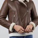 Womens Lindeth Sheepskin Aviator Jacket front