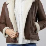 Womens Lindeth Sheepskin Brown Aviator Jacket front