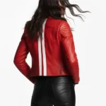 Womens Moto Red Genuine Leather Jacket Back