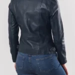 Womens Nateby Centre Zip Navy Leather Biker Jacket back