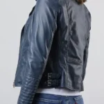 Womens Navy Toni Biker Leather Jacket
