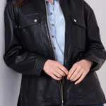 Womens Orton Black Leather Field Jacket front