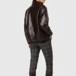 Women's Oversized Glossy Dark Brown Leather Bomber Jacket