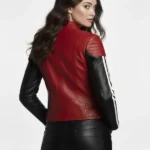 Womens Red and Black Motorcycle Leather Jacket Back