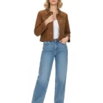 Womens Studded Brown Suede Cropped Jacket