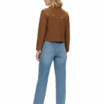 Womens Studded Brown Suede Cropped Jacket Back