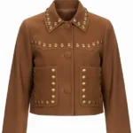 Womens Studded Suede Brown Cropped Jacket