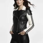 Womens Stylish Black and White Motorcycle Leather Jacket