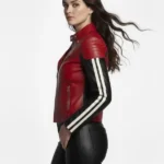 Womens Stylish Red and Black Racer Leather Jacket
